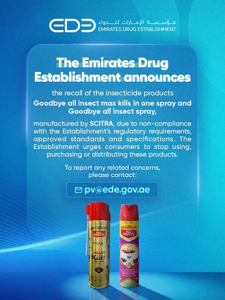 Emirates Drug Establishment recalls two 'Goodbye All Insects' insecticide products